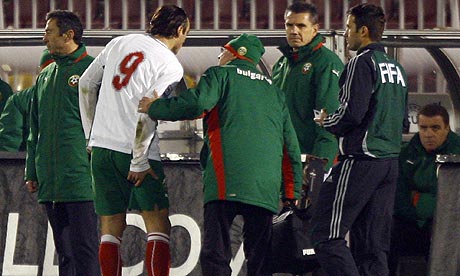 Dimitar Berbatov leaves the pitch during a Bulgaria v Serbia friendly