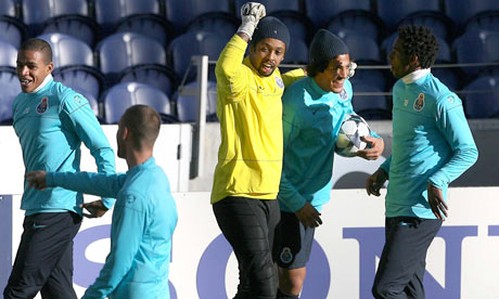 Porto players train in the sun ahead of Arsenal's visit tonight