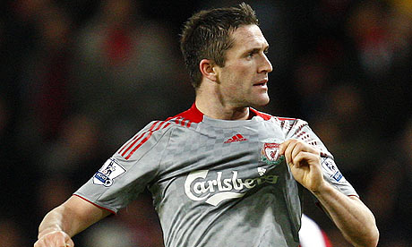 Robbie Keane celebrates scoring for Liverpool against Arsenal