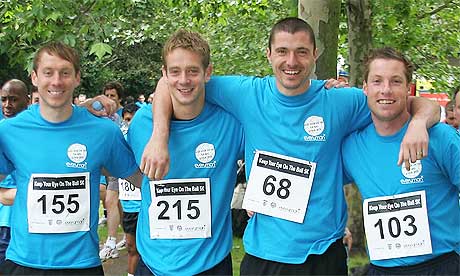 Matt Duke, one from right, and Neil Harris, far right