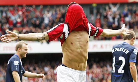 Arsenal's Cesc Fabregas celebrates against Blackburn