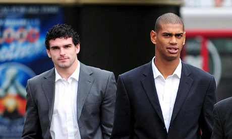 Stuart Reardon (left) and Leon Pryce arrive at Bradford magistrates court