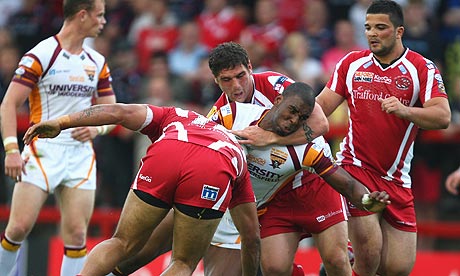 Salford City Reds, seen here against Huddersfield Giants, are confident 