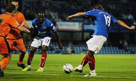 Niko Kranjcar scores Portsmouth's third goal against Hereford United