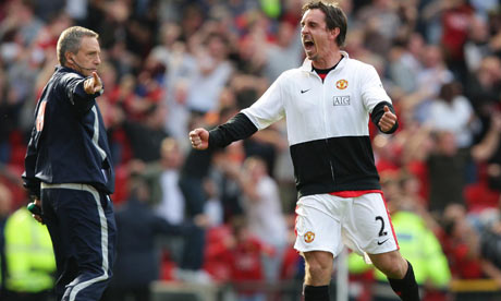 Neville celebrates Owen's winner