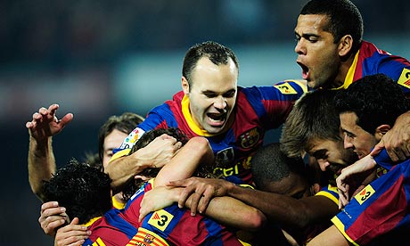 barcelona 2011 formation. Barcelona players celebrate