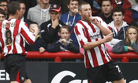 Gary Alexander celebrates scoring against Charlton
