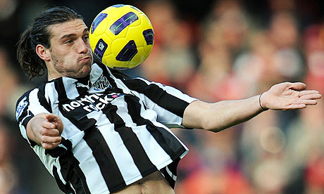 Andy Carroll brings the ball down on his chest during Newcastle's victory against Arsenal