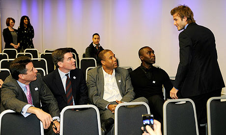 David Beckham, Lord Coe, Hugh Robertson, John Barnes and Andy Cole of England's 2018 World Cup bid