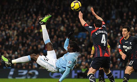 Emmanuel Adebayor performs a wholly needless overhead kick