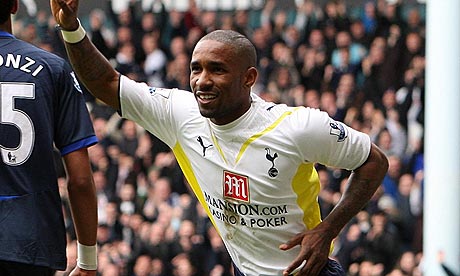 Jermain Defoe celebrates scoring Tottenham's opener against Blackburn