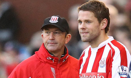 Stoke's James Beattie, right, and Tony Pulis