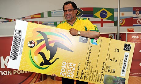  Danny Jordaan, unveils the official football World Cup ticket.