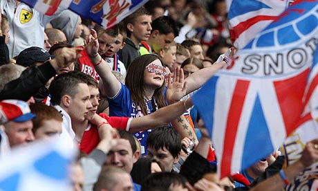 Rangers fans celebrate at Ibrox Stadium