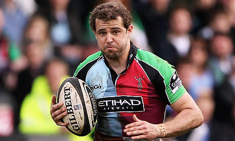 Nick Evans of Harlequins, scorer of all his side's 23 points, takes on the Newcastle defence