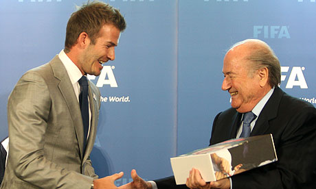 David Beckham hands England's World Cup 2018 bid book to Sepp Blatter