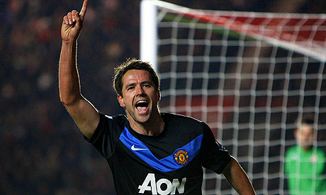 Michael Owen celebrates scoring for Manchester United