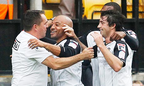 Martin Allen and Notts County goalscorer Karl Hawley against Hartlepool