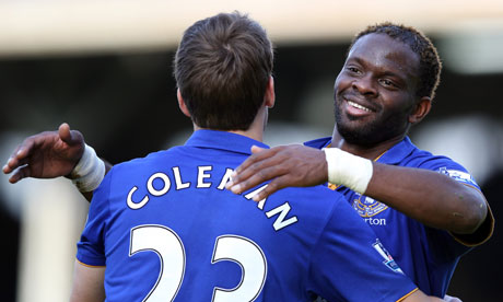 Louis Saha celebrates scoring against Fulham