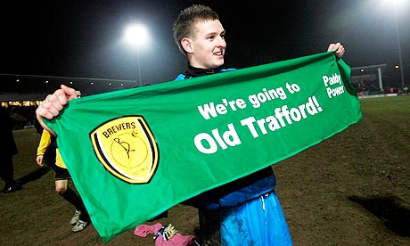 Burton Albion's Saul Deeney celebrates their goalless draw against Manchester United in the FA Cup