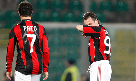 Antonio Cassano and Pato react after Palermo's goal in the win over Milan