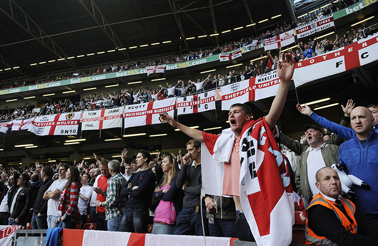 Wales v England: England fans sing after the second goal goes in