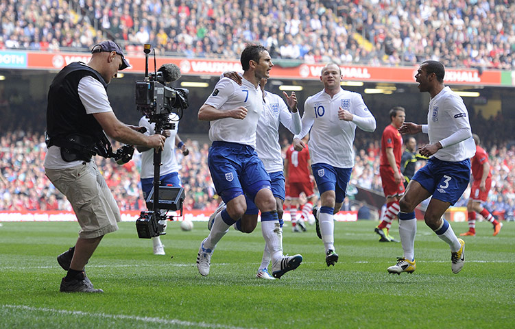 Wales v England: Frank Lampard celebrates after opening the scoring from the penalty spot