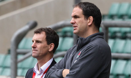 Martin Johnson stands alongside RFU chief executive John Steele, who is the subject of speculation