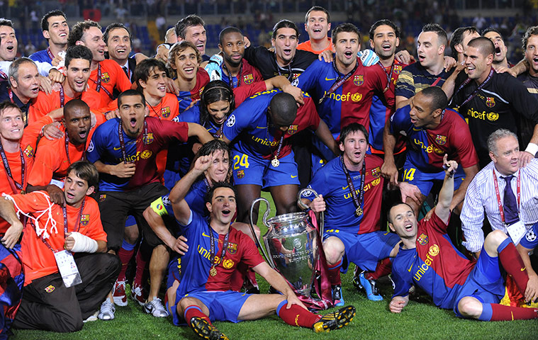 Man Utd v Barcelona: Barcelona celebrate beating Man Utd in the 2009 Champions League final
