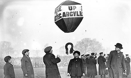Plymouth Argyle's lucky balloon being released by supporters before the FA Cup tie with Notts County