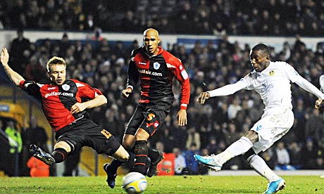 Max Gradel beats QPR's Kasparss Gorkss during his time as a Leeds United player 