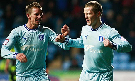 Coventry's Gary McSheffrey celebrates with Carl Baker