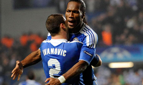 Branislav Ivanovic left and Didier Drogba of Chelsea