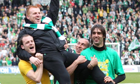 Celtic's Neil Lennon celebrates winning the title