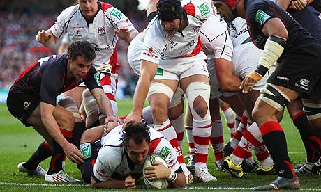 Pedrie Wanneburg, the Ulster No8, scores against Northampton in the semi-final of the Heineken Cup