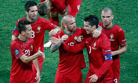 Ronaldo Jump on Portugal S Cristiano Ronaldo  Second Right  Is Congratulated By Team