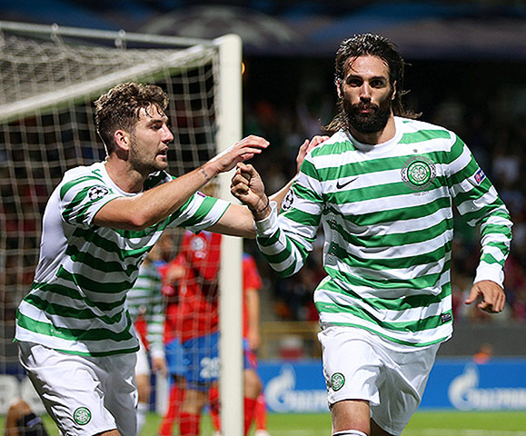 Champions League: Celtic's Georgios Samaras and Charlie Mulgrew 