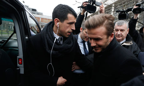 David Beckham at the Pitie-Salpetriere hospital for his medical in Paris