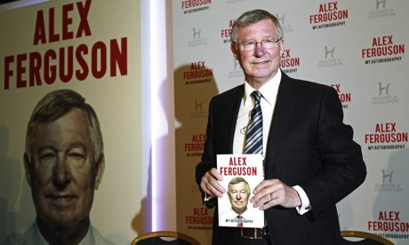 Sir Alex Ferguson looking less than comfortable at the launch of his autobiography on Tuesday.