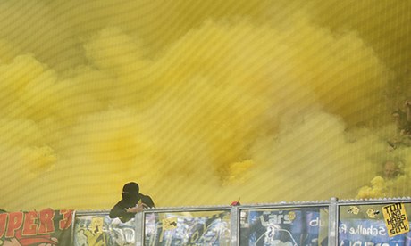 Flares let off by Borussia Dortmund fans at their 3-1 win over Schalke in the Bundesliga.
