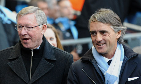 Roberto Mancini and Sir Alex Ferguson before Manchester City's win against United in April 2012