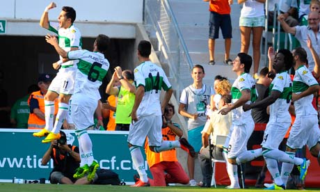 Elche celebrate scoring against Real Sociedad