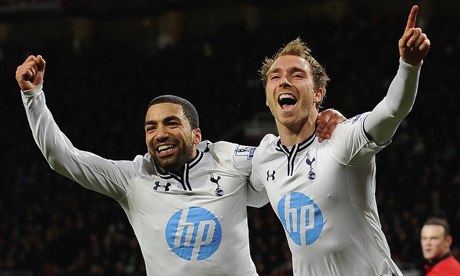 Christian Eriksen and Aaron Lennon celebrate Spurs' winner
