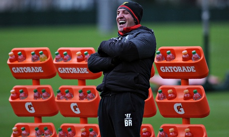 Brendan Rodgers is all smiles in training on Friday ahead of Liverpool's match at Manchester United