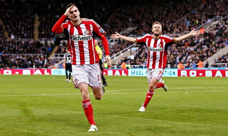 Adam Johnson celebrates his winner at Newcastle
