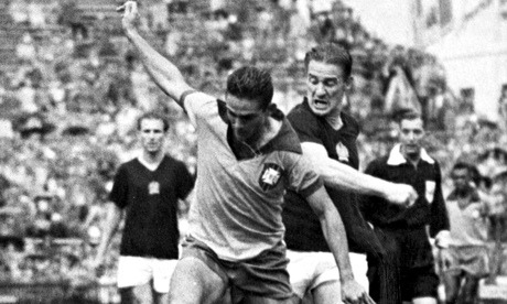 Action from the 1954 quarter-final between Hungary and Brazil