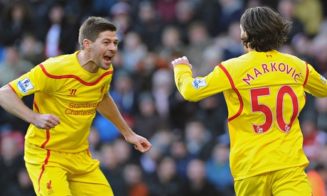 Lazar Markovic, right, and Steven Gerrard of Liverpool