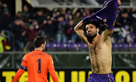 Mohamed Salah of Fiorentina, right, v Tottenham
