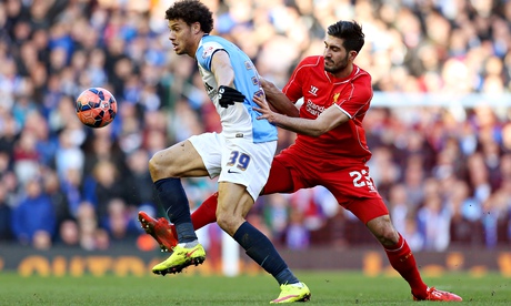 Blackburn's Rudy Gestede shields the ball from Emre Can of Liverpool in the draw at Anfield.