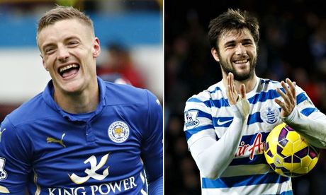Leicester City's Jamie Vardy and QPR's Charlie Austin 